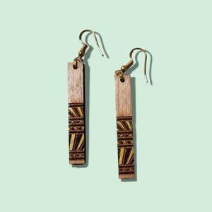 Maple Wood Hand Painted Bar Earrings, hypoallergenic Gold Hooks